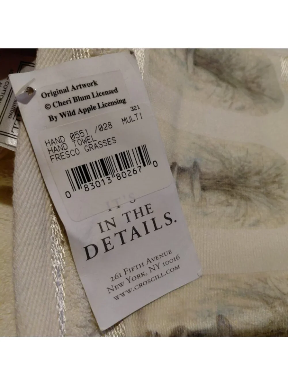 Croscill Beige Cotton Towel Set Bath Hand Finger Botanical Fresco Grasses 5 pc